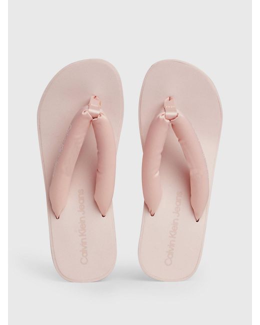Calvin Klein Pink Satin Platform Wedge Flip Flops