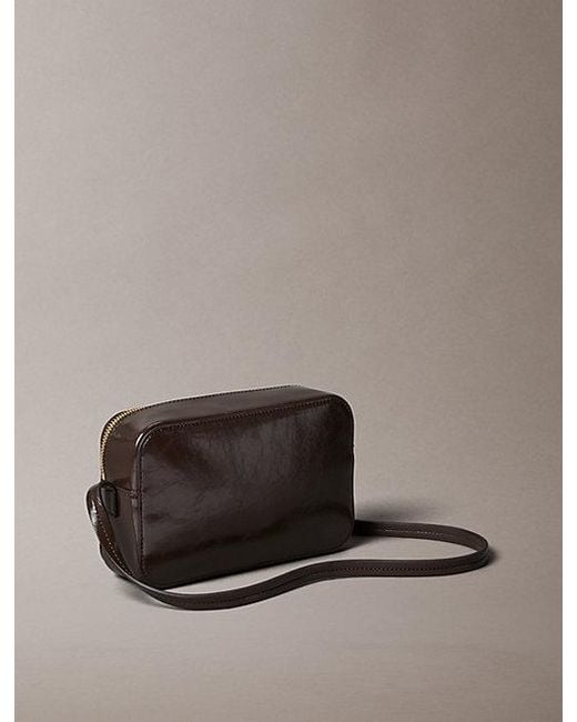 Calvin Klein Brown Glossy Foil Logo Crossbody Camera Bag