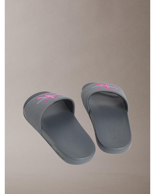 Calvin Klein Gray Canvas Contoured Logo Sliders