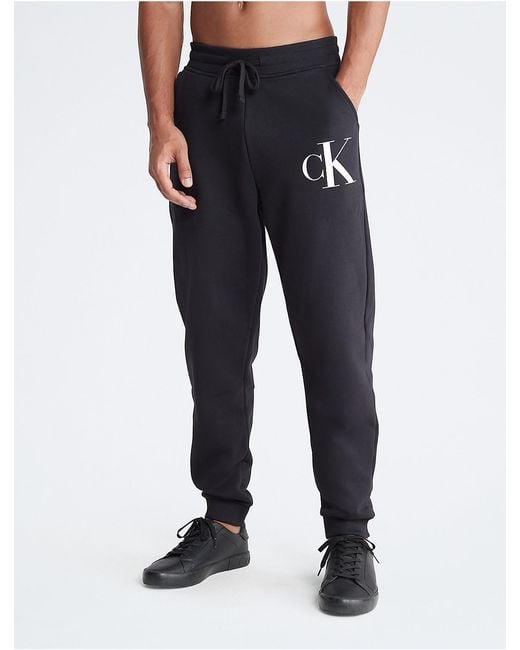 Calvin Klein Blue Monogram Logo Fleece Joggers for men