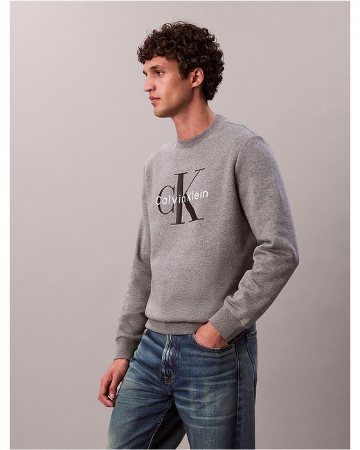 Calvin Klein Gray Calvin Klein Monologo Fleece Crewneck Sweatshirt for men
