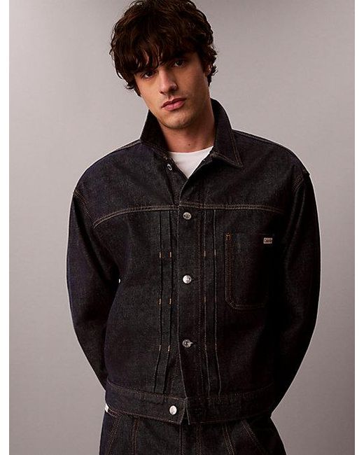 Calvin Klein Black Jeans Pleated Denim Trucker Jacket for men
