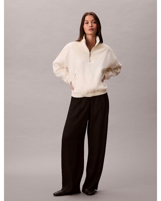 Calvin Klein Natural Polar Fleece Zip Neck Sweatshirt