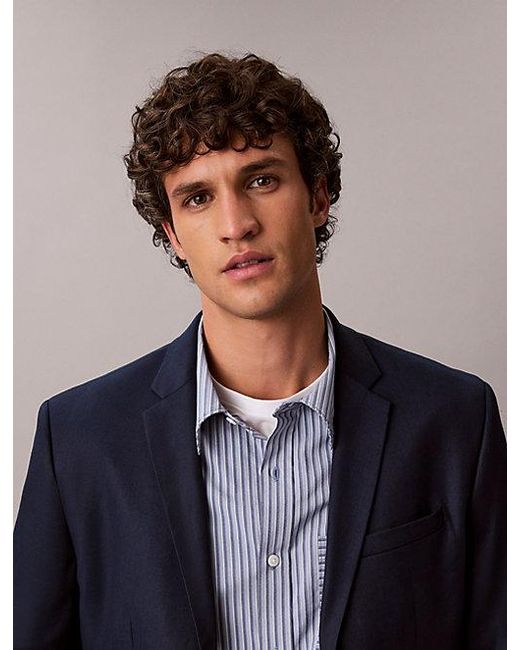 Calvin Klein Blue Slim Linen Blend Blazer for men