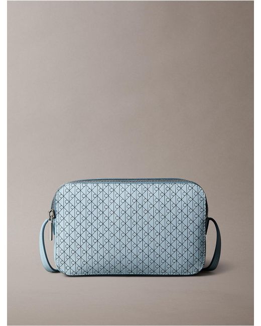 Calvin Klein Blue Allover Monogram Logo Camera Bag