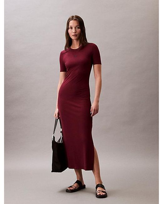 Vestido midi de canalé elástico de modal Calvin Klein de color Red