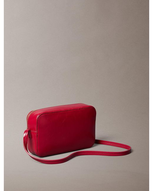Calvin Klein Red Glossy Foil Logo Crossbody Camera Bag