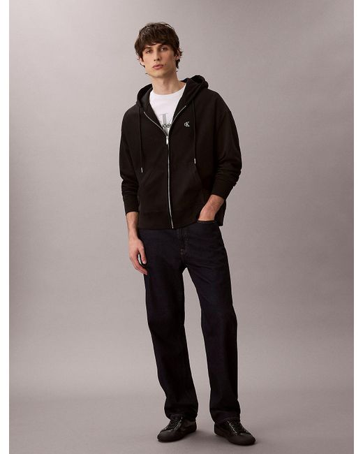 Calvin Klein Gray Relaxed Monogram Zip-Up Hoodie for men