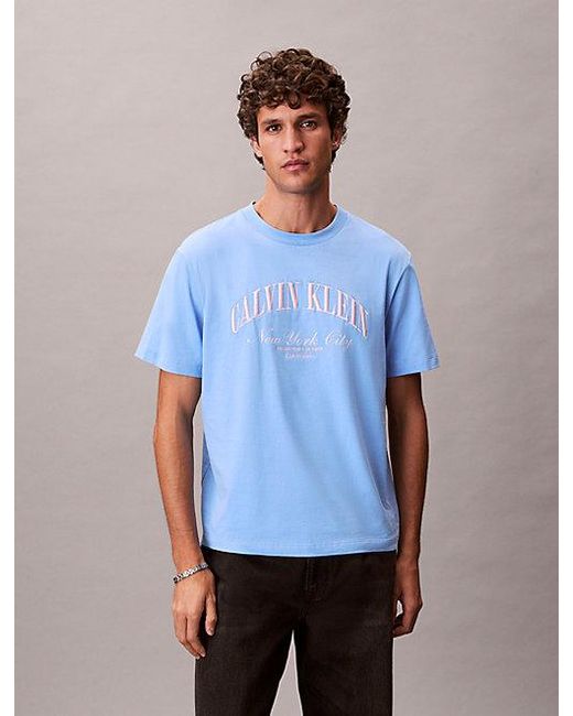 Calvin Klein Blue Jeans Embroidered Nyc Logo T-Shirt for men