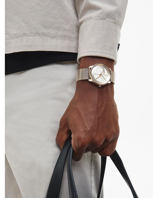 Calvin Klein Metallic Monogram Logo Mesh Bracelet Watch