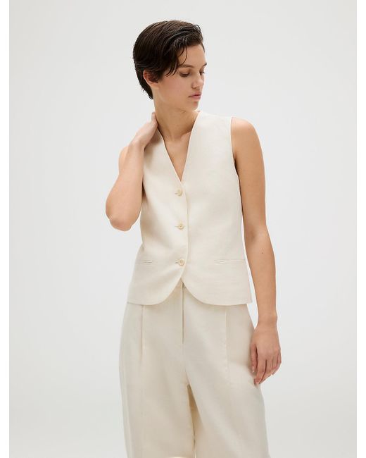 Calvin Klein White Relaxed Linen Pleated Trousers