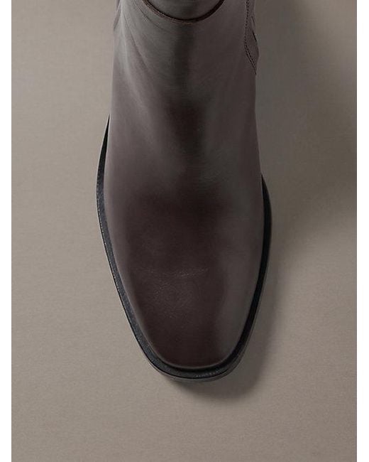 Calvin Klein Brown Leather Block Heel Ankle Boots