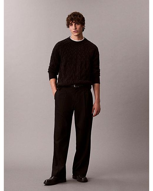 Calvin Klein Black Lambswool Blend Cable Knit Crewneck Jumper for men