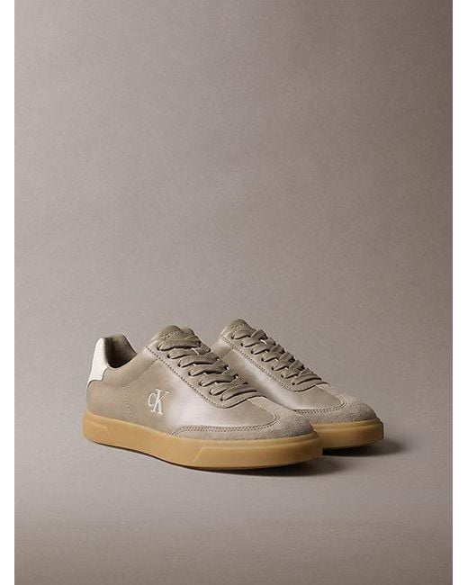 Calvin Klein Gray Leather Signature Logo Trainers