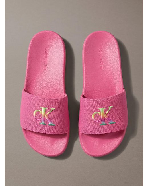 Calvin Klein Pink Canvas Contoured Logo Sliders