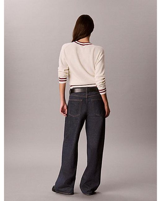 Calvin Klein Natural Jeans Cotton Knit Stripe Trim Jumper
