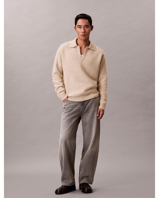 Calvin Klein Natural Brushed Alpaca Blend Johnny Collar Jumper for men