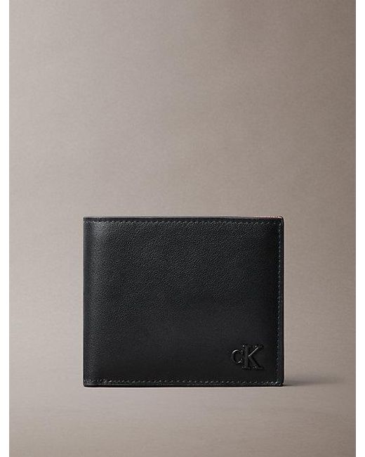 Calvin Klein Gray Suede Monogram Bifold Wallet With Coin Pouch for men