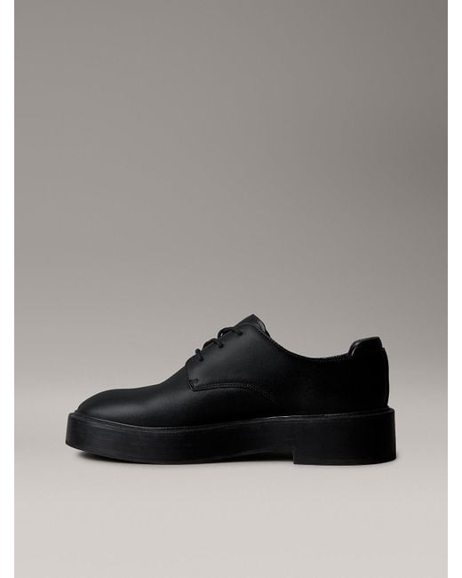 Calvin Klein Black Leather Stacked Heel Lace-Up Shoes