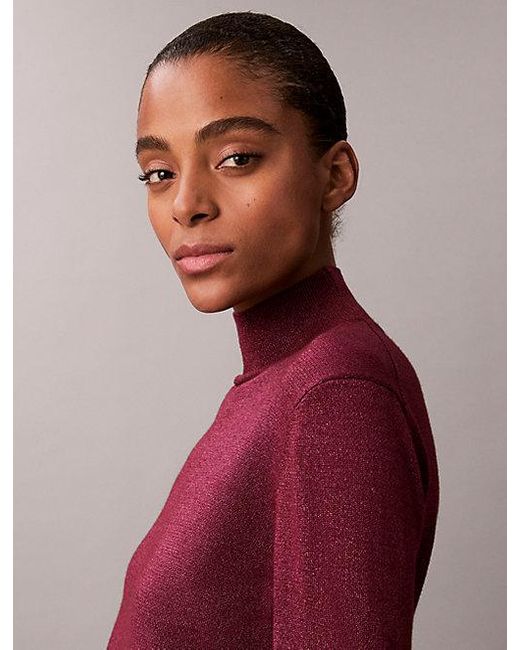 Calvin Klein Purple Merino Wool Blend Lurex Turtleneck Jumper