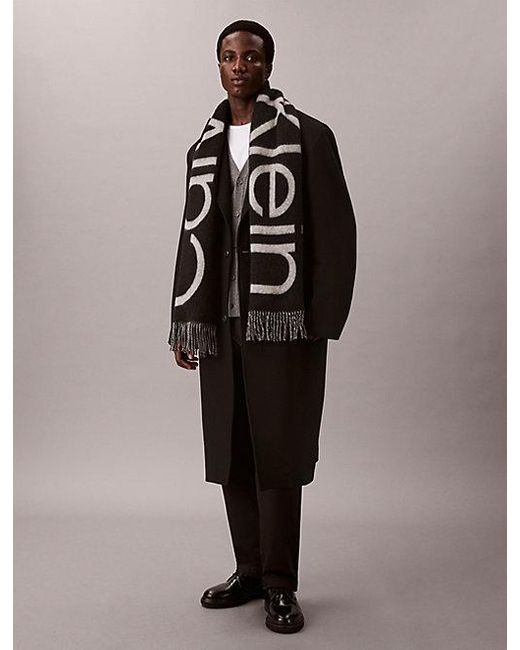 Calvin Klein Black Warm Soft Wool Logo Scarf for men