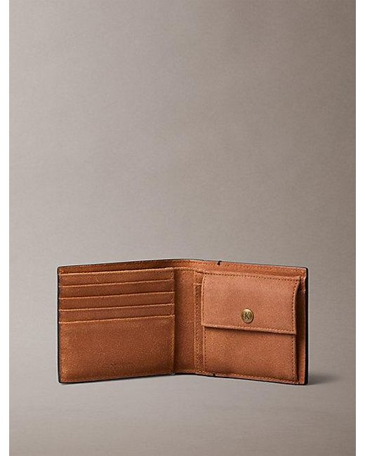 Calvin Klein Gray Suede Monogram Bifold Wallet With Coin Pouch for men