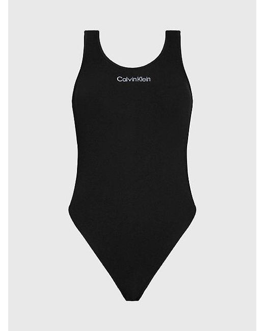 Calvin Klein Black Badeanzug mit tiefem Rückenausschnitt - CK Meta Essentials