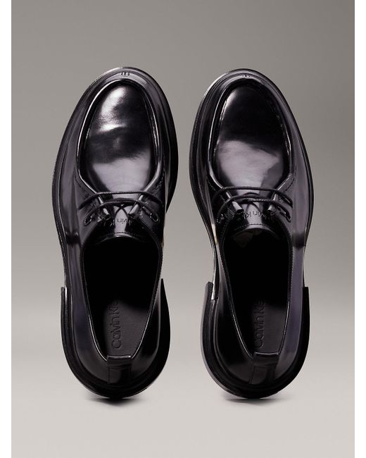 Calvin Klein Gray Leather Apron Toe Lace-Up Shoes for men