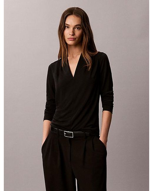 Calvin Klein Black Crepe Jersey Draped Top