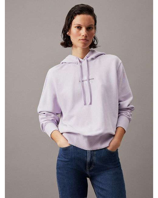 Sweat-shirt à capuche avec monogramme en coton délavé Calvin Klein en coloris Purple