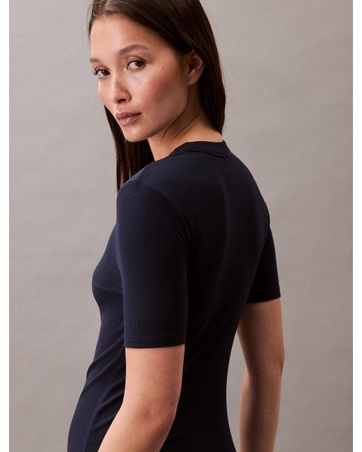 Calvin Klein Blue Modal Stretch Rib Midi Dress