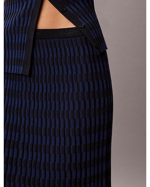 Calvin Klein Blue Tech Knit Checkered Rib Skirt