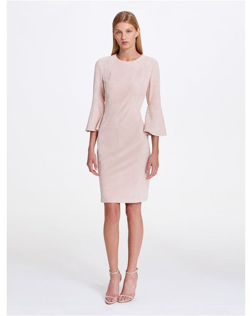 Calvin Klein Pink Bell Sleeve Faux Suede Sheath Dress