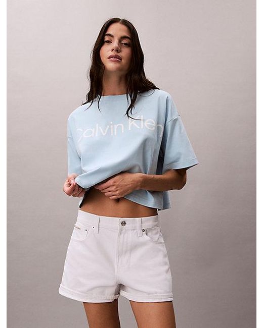 Calvin Klein Blue Logo Graphic Boxy Cropped T-Shirt
