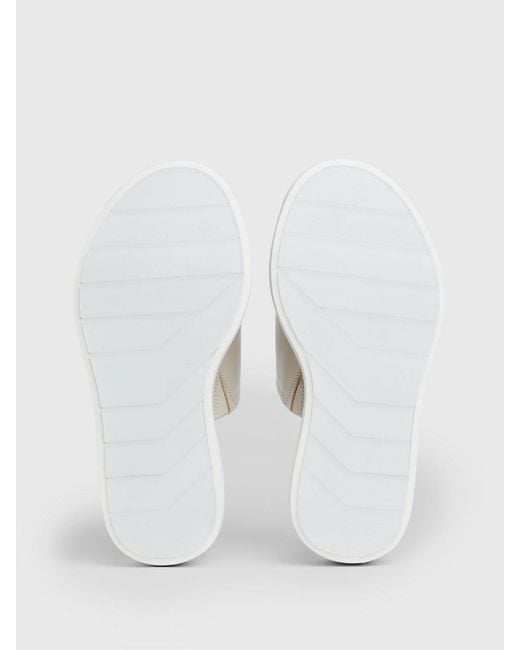 Calvin Klein Natural Leather Platform Wedge Sandals