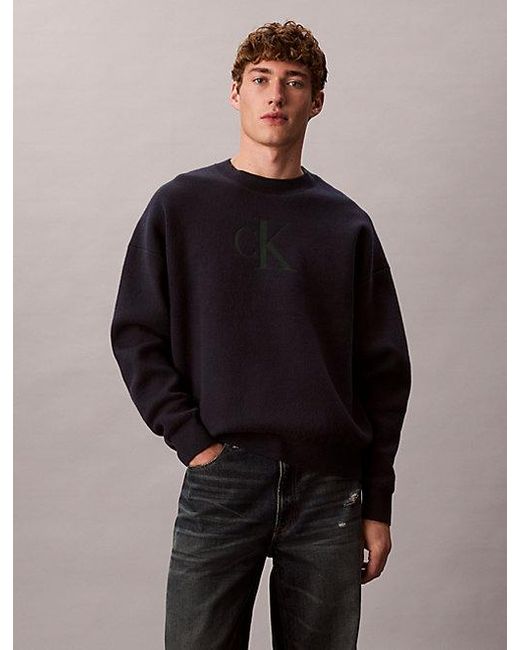 Calvin Klein Black Jeans Cotton Blend Monogram Logo Relaxed Jumper for men