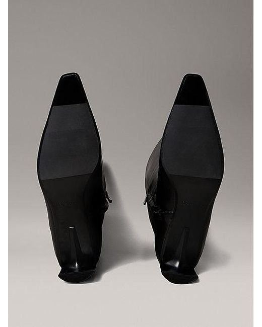 Calvin Klein Black Kniehohe Stiefel Aus Leder Mit Pfennigabsatz