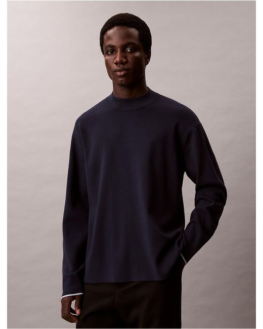 Calvin Klein Black Tech Knit Mock Neck Sweater for men