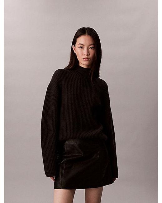 Calvin Klein Black Jeans Ribbed Chunky Relaxed Turtleneck Jumper
