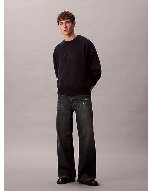 Calvin Klein Black Jeans Cotton Blend Monogram Logo Relaxed Jumper for men