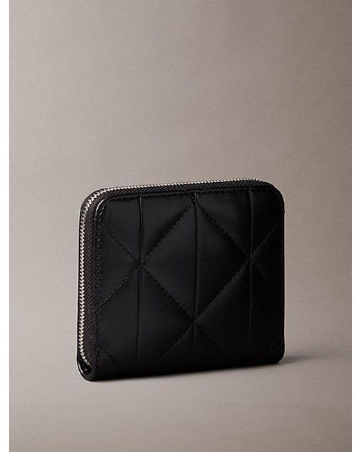 Calvin Klein Black Quilted Emblem Logo Square Zip Wallet