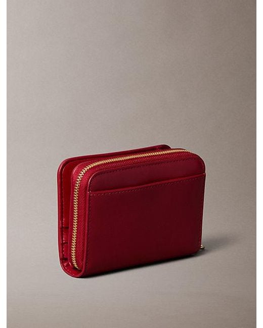 Calvin Klein Red Leather Rfid Monogram Charm Wallet