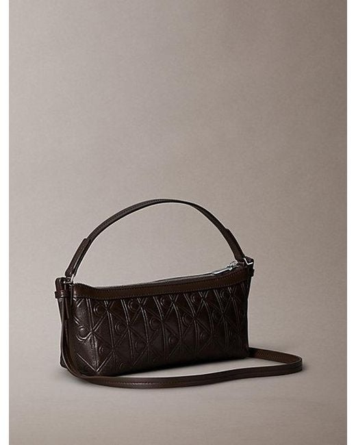 Calvin Klein Brown Debossed Allover Emblem Logo Long Shoulder Bag