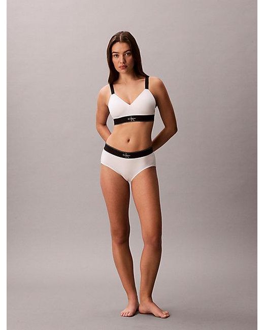Calvin Klein White Lightly Lined Bralette Graphic Monogram Microfibre Stretch