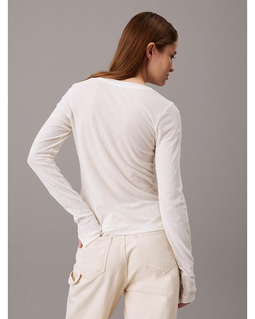 Calvin Klein White Sheer Knit Long Sleeve Top