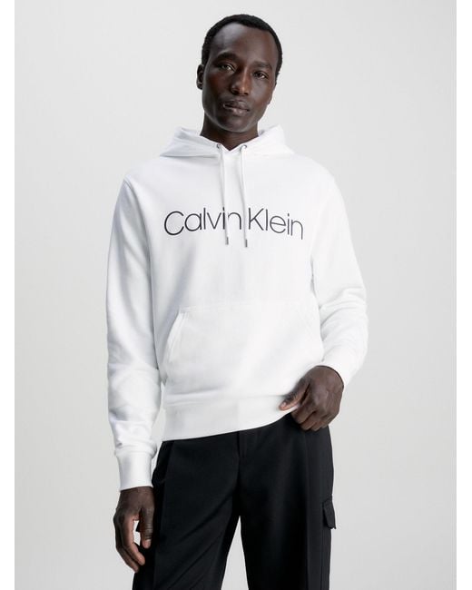 Calvin Klein Organic Cotton Logo Hoodie in White for Men Lyst UK