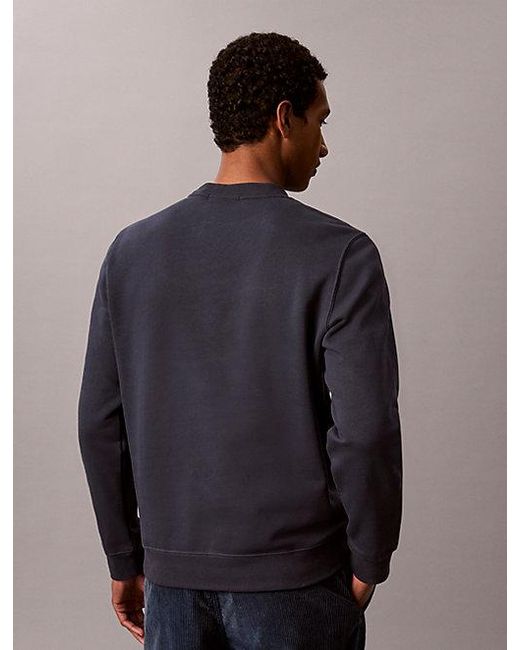 Calvin Klein Blue Cotton Fleece Embossed Sweatshirt for men