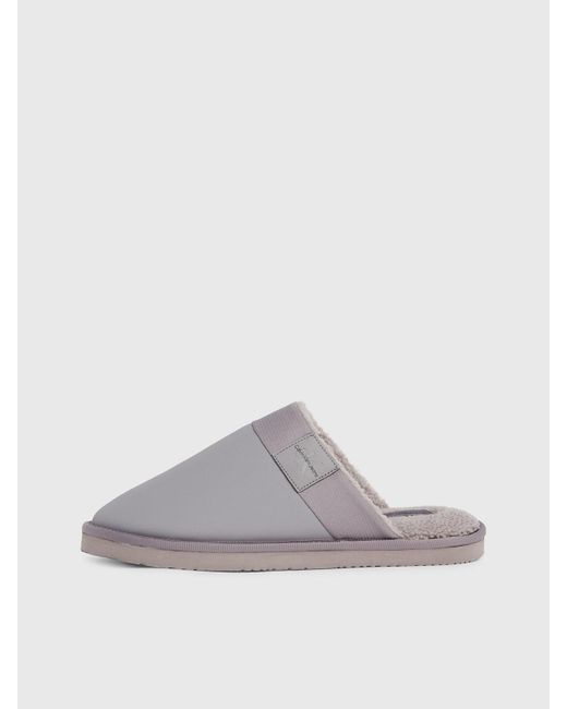 Calvin Klein Gray Faux Leather Mule Slippers for men