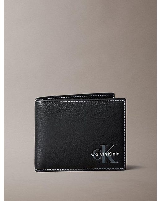 Calvin Klein Gray Monologo Bifold Wallet With Coin Pouch for men