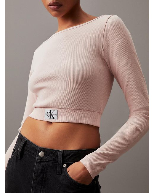 Calvin Klein Gray Slim Long Sleeve Cropped Top